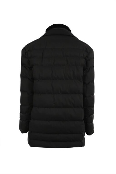 Black Regular Fit Fur Collar Buttoned Puffer Jacket - 7