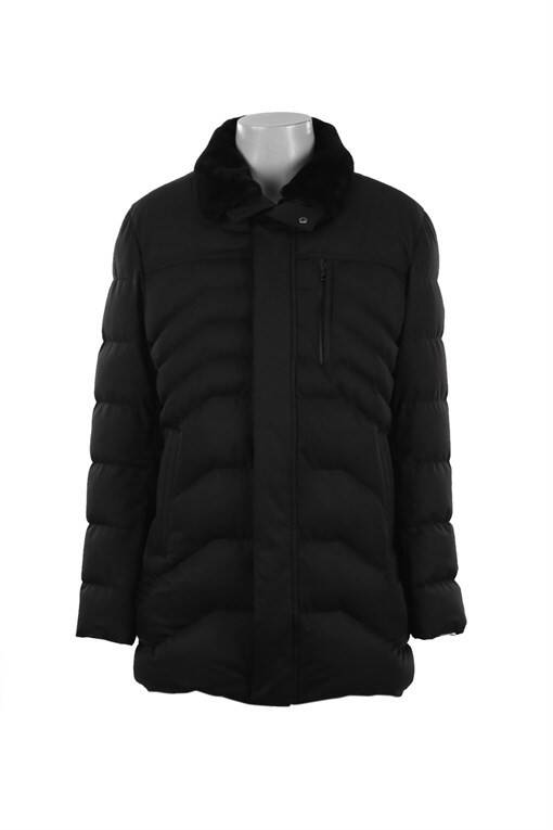 Black Regular Fit Fur Collar Winter Jacket - 5