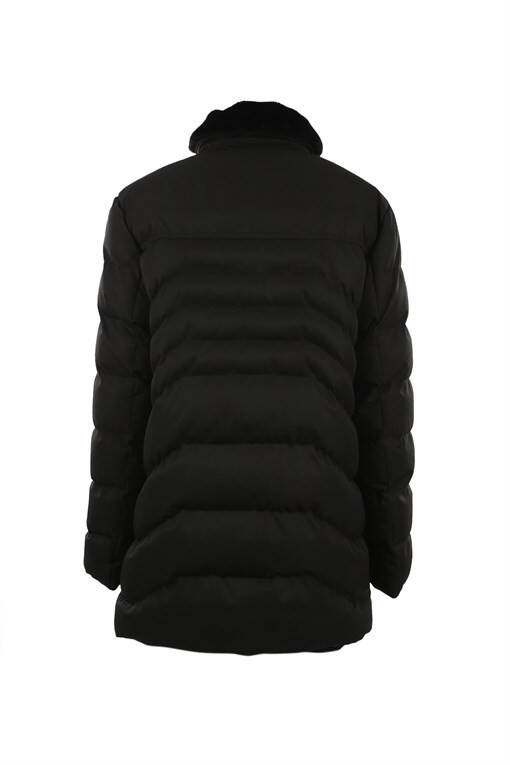 Black Regular Fit Fur Collar Winter Jacket - 7