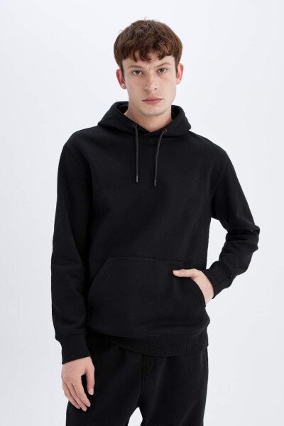 Black, regular fit, hooded sweatshirt. - 1