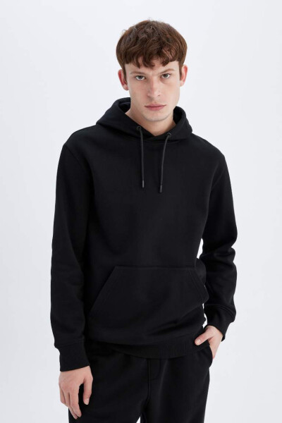 Black, regular fit, hooded sweatshirt. - 3