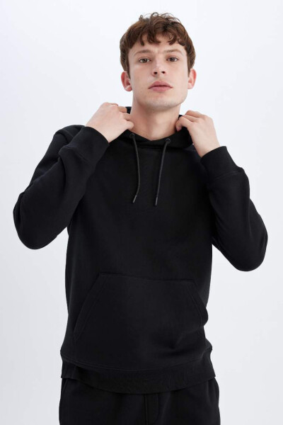 Black, regular fit, hooded sweatshirt. - 4