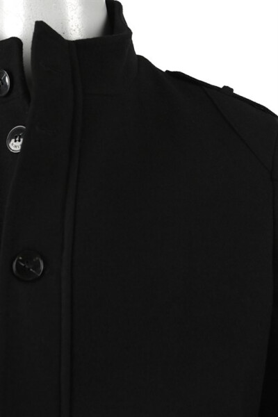 Black Regular Fit Notch Lapel Epaulet Wool Pea Coat - 6