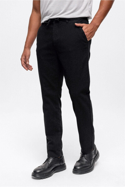 Black Regular Fit Reinforced Cotton Drawstring Chino Pants - 3