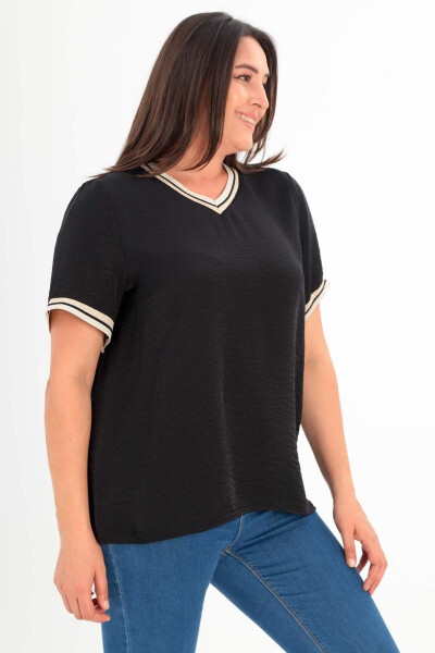 Black ribbed knit top with band, plus size - 3