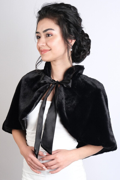 Black Ribbon Brooch Bridal Bolero Fur - 1