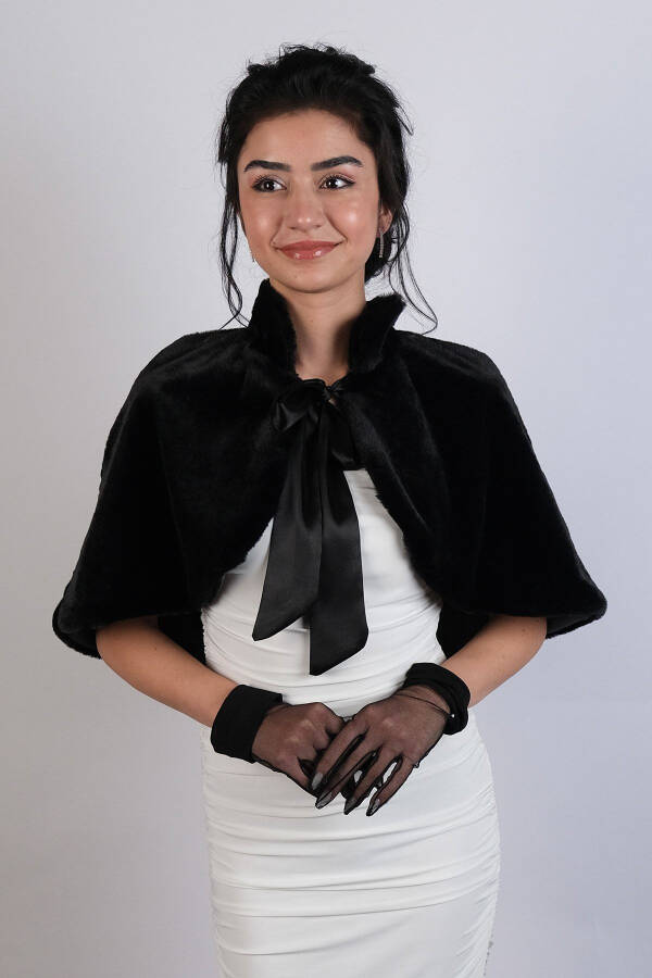 Black Ribbon Brooch Bridal Bolero Fur - 3