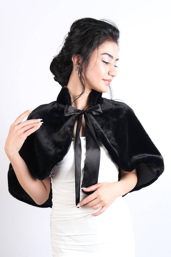 Black Ribbon Brooch Bridal Bolero Fur - 5