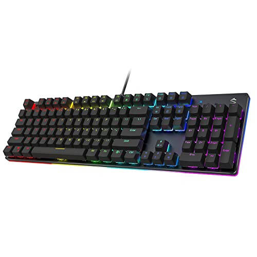 Black Shark RGB Mechanical Gaming Keyboard LED Backlit Wired Keyboard with Blue Switches, Fully Programmable, Anti-Ghosting 104 Keys for Desktop PC, Sixgill K2 - 1