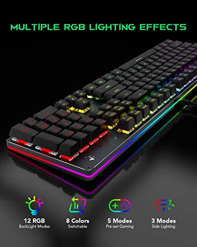 Black Shark RGB Mechanical Gaming Keyboard LED Backlit Wired Keyboard with Blue Switches, Fully Programmable, Anti-Ghosting 104 Keys for Desktop PC, Sixgill K2 - 2