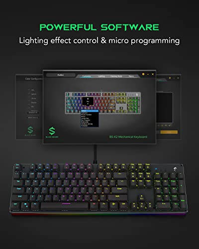 Black Shark RGB Mechanical Gaming Keyboard LED Backlit Wired Keyboard with Blue Switches, Fully Programmable, Anti-Ghosting 104 Keys for Desktop PC, Sixgill K2 - 6