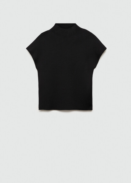 Black short-sleeved perkins collar sweater. - 1