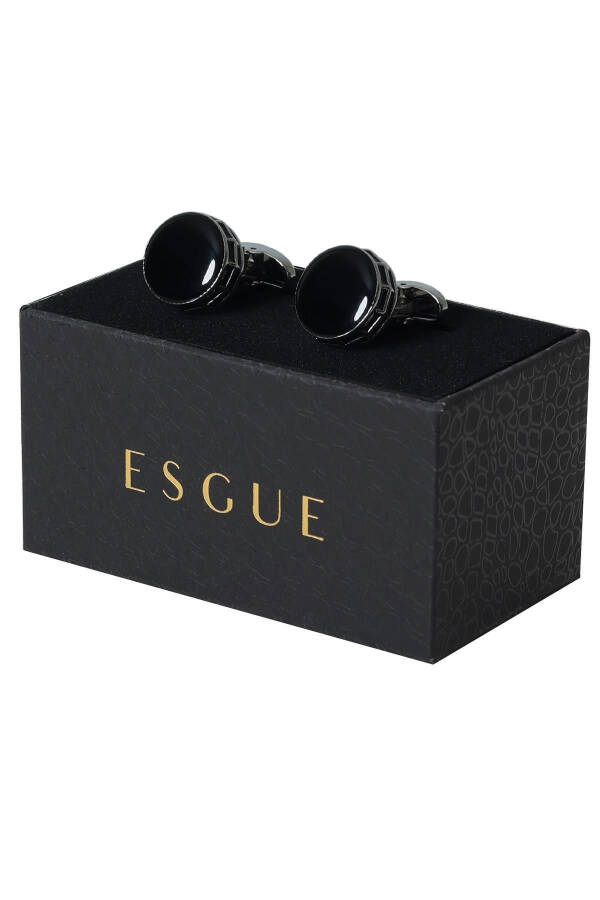 Black Silver Design Case Enamel Luxery Cufflinks - 1