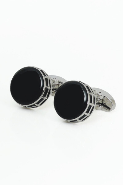 Black Silver Design Case Enamel Luxery Cufflinks - 2