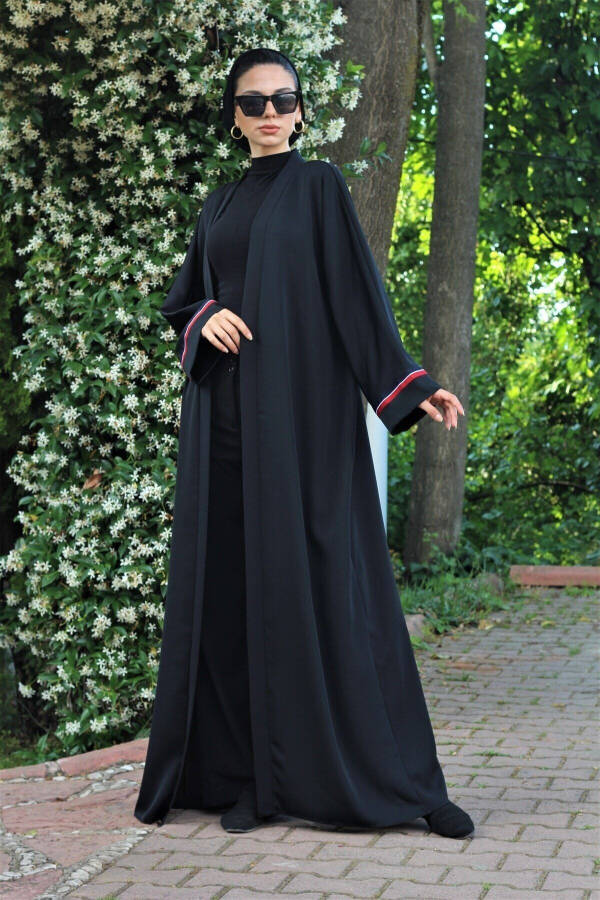 Black Sleeve Detailed Summer Abaya Ferace - 1