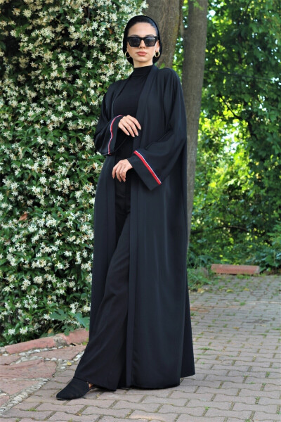 Black Sleeve Detailed Summer Abaya Ferace - 5