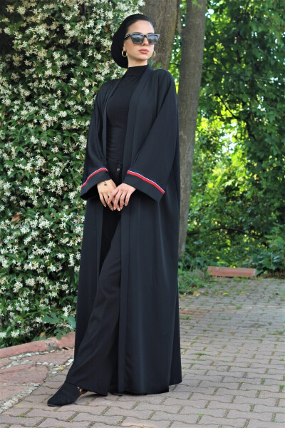 Black Sleeve Detailed Summer Abaya Ferace - 6