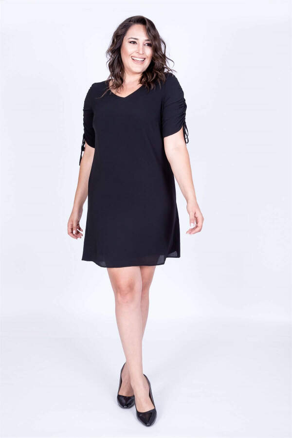 Black Sleeve Gathered Lined dress - 1