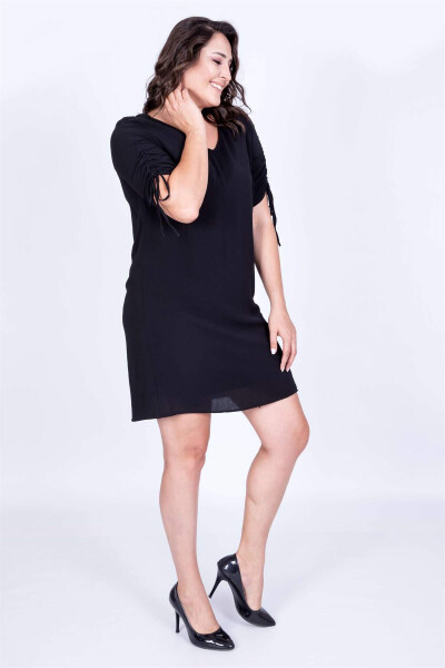 Black Sleeve Gathered Lined dress - 2