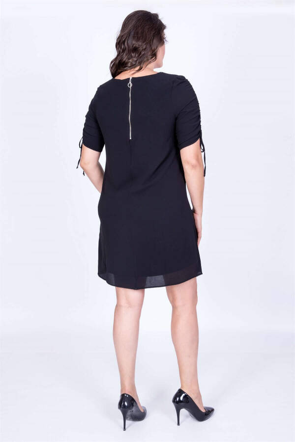 Black Sleeve Gathered Lined dress - 3