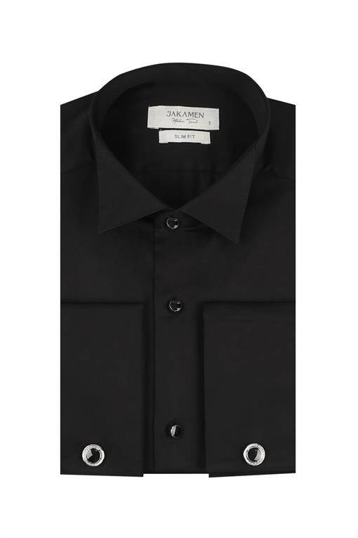 Black Slim Fit Button-Down 100% Cotton Mandarin Collar Shirt - 5