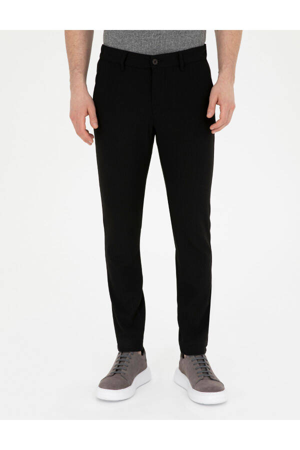 Black slim fit canvas striped pants - 2