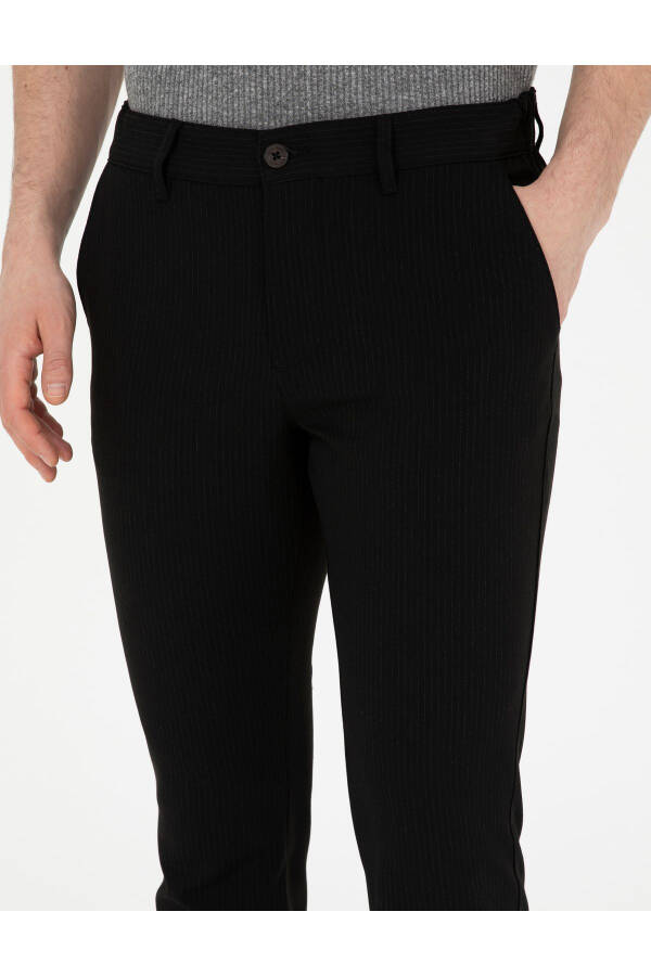 Black slim fit canvas striped pants - 6