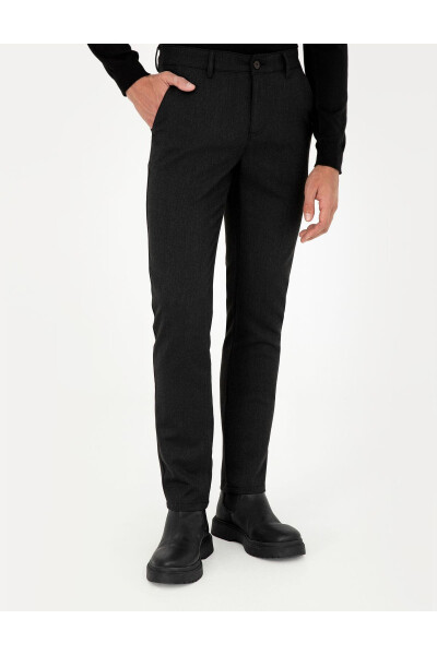 Black Slim Fit Canvas Trousers - 8