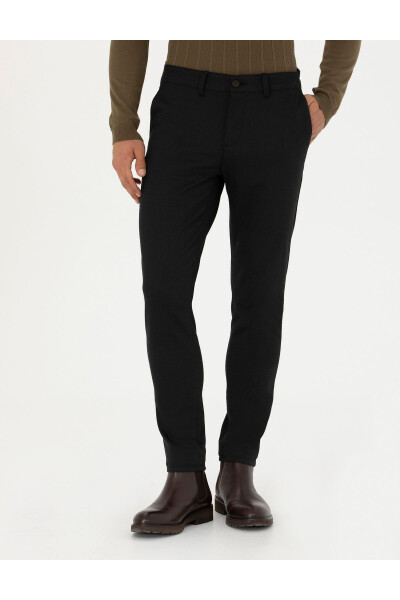 Black Slim Fit Canvas Trousers - 2