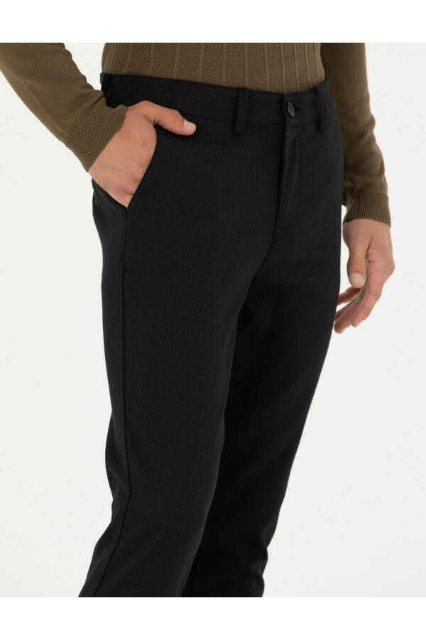 Black Slim Fit Canvas Trousers - 5