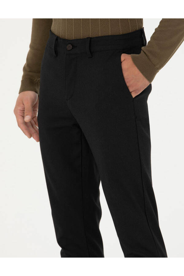 Black Slim Fit Canvas Trousers - 6