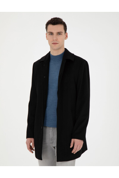 Black Slim Fit Cashmere Coat - 3