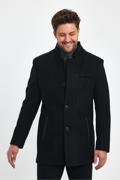 Black, slim fit, cashmere coat. - 12