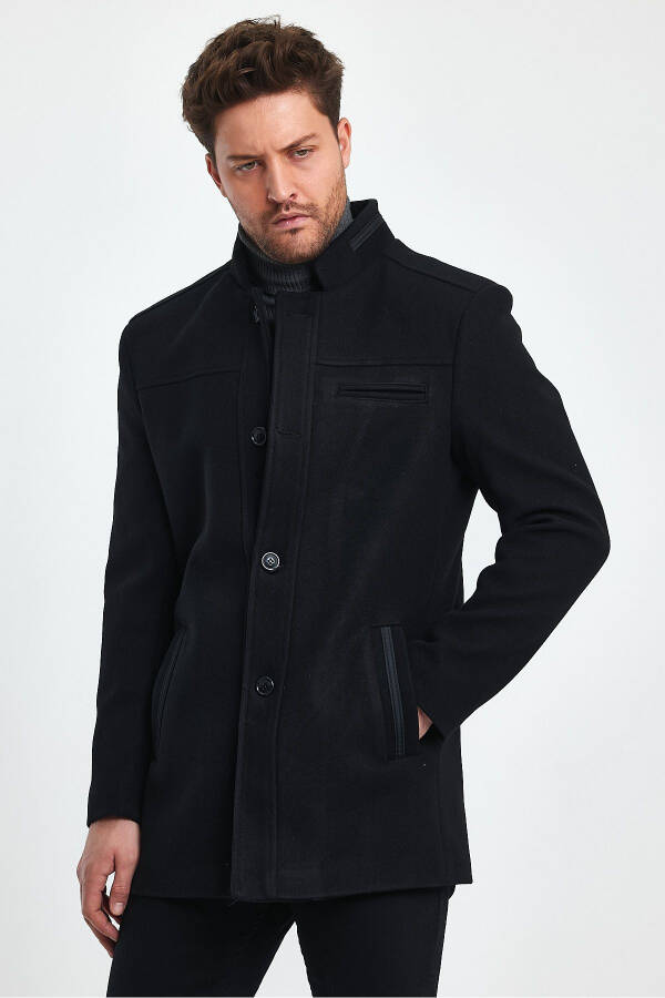 Black, slim fit, cashmere coat. - 14