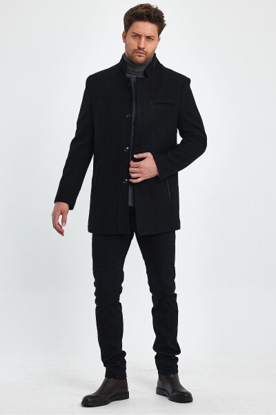 Black, slim fit, cashmere coat. - 2