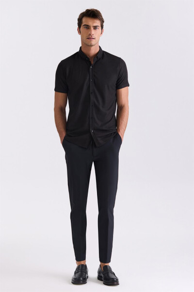 Black Slim Fit Collared Button-Up T-Shirt - 2