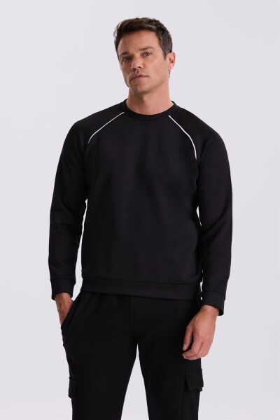 Black Slim Fit Cotton Blend Crew Neck Sweatshirt - 6