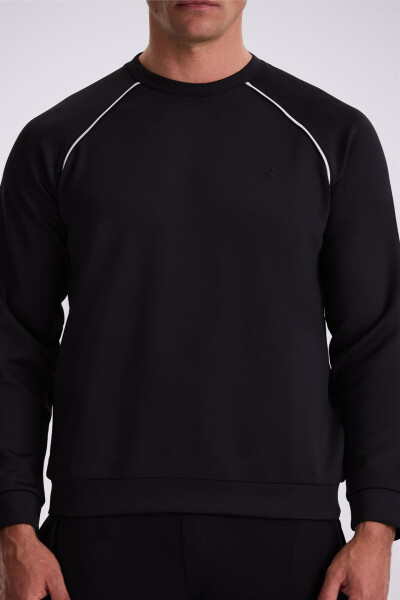 Black Slim Fit Cotton Blend Crew Neck Sweatshirt - 7