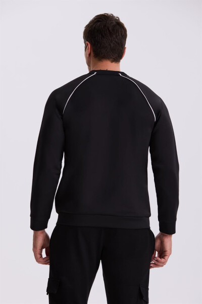 Black Slim Fit Cotton Blend Crew Neck Sweatshirt - 8