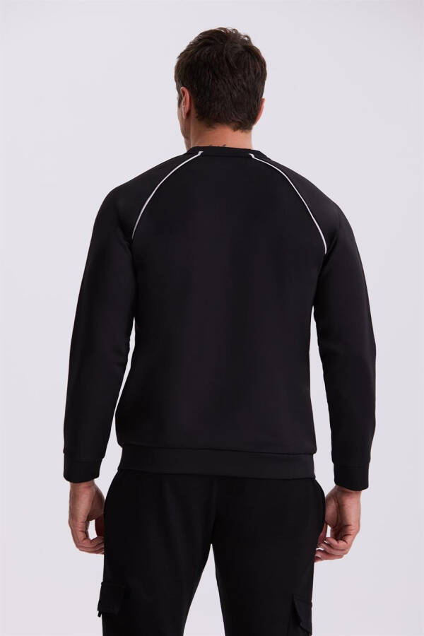 Black Slim Fit Cotton Blend Crew Neck Sweatshirt - 8