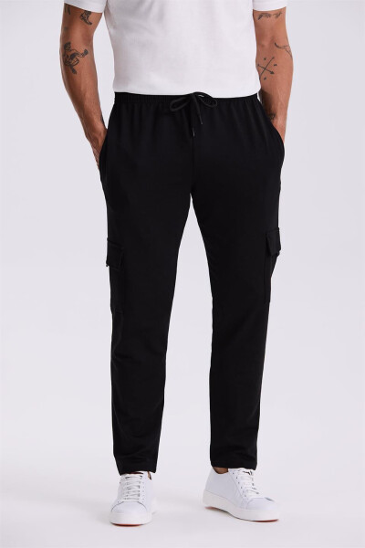 Black Slim Fit Cotton Lycra Sweatpants with Pockets - 1