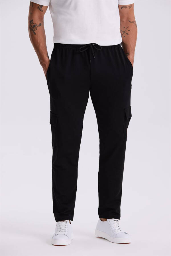 Black Slim Fit Cotton Lycra Sweatpants with Pockets - 1