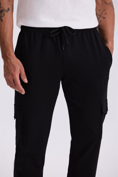 Black Slim Fit Cotton Lycra Sweatpants with Pockets - 3