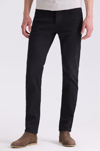 Black Slim Fit Cotton Vintage Wash Jean Pants - 1