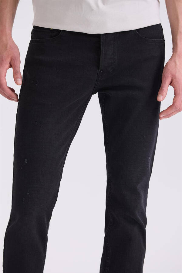 Black Slim Fit Cotton Vintage Wash Jean Pants - 3