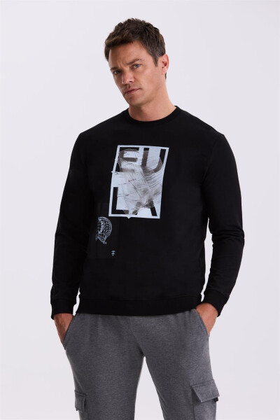 Black Slim Fit Crew Neck 100% Cotton Sweatshirt - 5