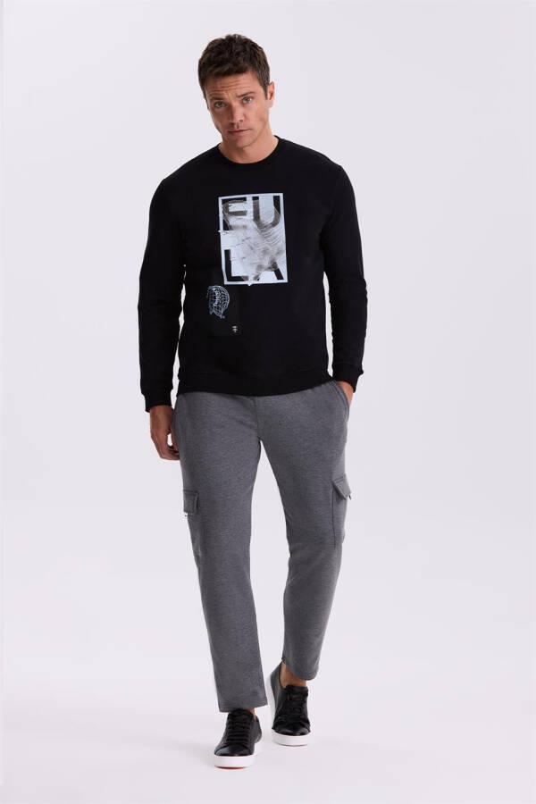 Black Slim Fit Crew Neck 100% Cotton Sweatshirt - 6