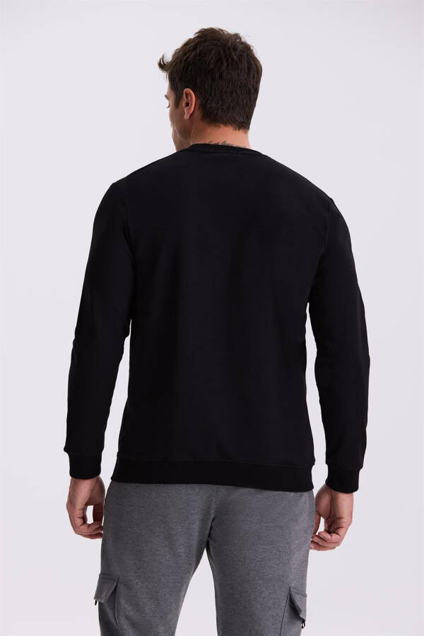 Black Slim Fit Crew Neck 100% Cotton Sweatshirt - 8