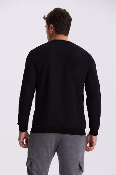 Black Slim Fit Crew Neck 100% Cotton Sweatshirt - 4