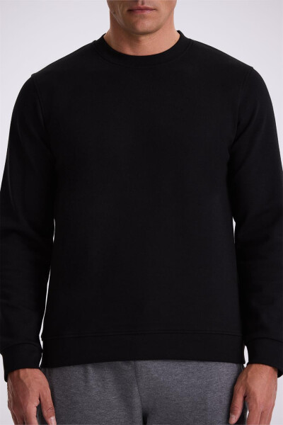 Black Slim Fit Crew Neck Basic Cotton Lycra Sweatshirt - 3